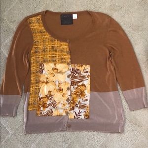 Anthropologie Brown and Yellow Patchwork Cardigan